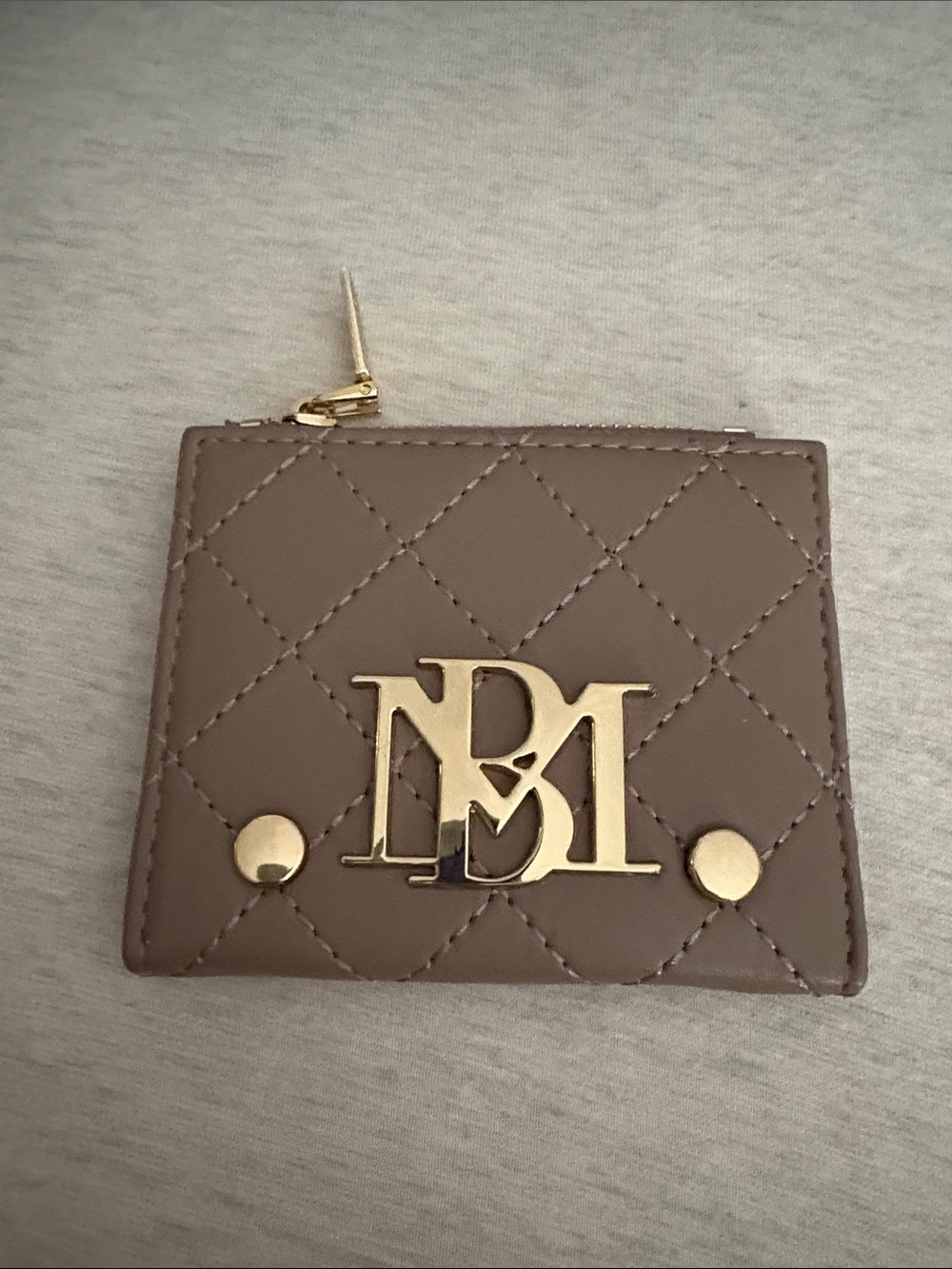 Quilted Brown Women's Card Case with Gold Hardware